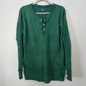 Duofold Henley Shirt Mens Large Green  Vintage Long Sleeve Ribbed Made in USA